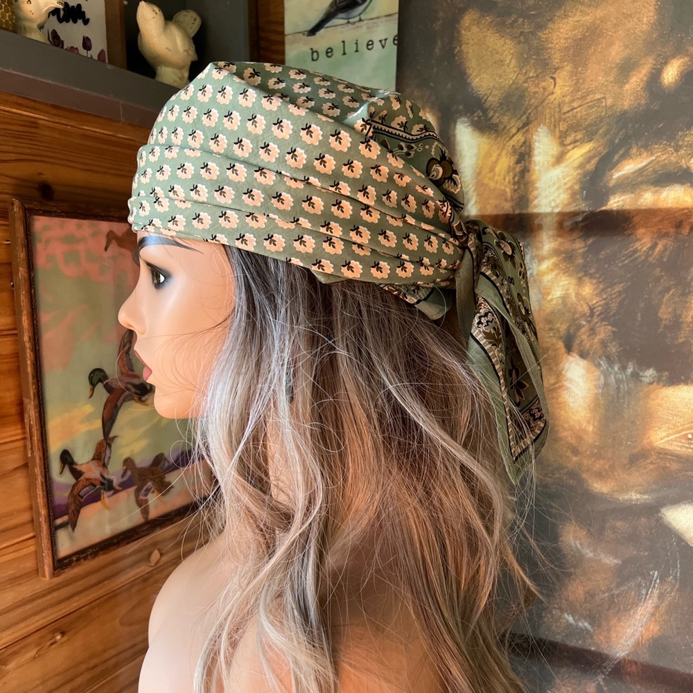 Free People Sage Green Floral Bandana Scarf